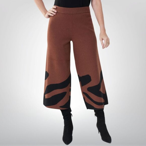 NEW Size S Joseph Ribkoff Black/Toffee Animal Print Knit Culotte Pants 223949 - Picture 1 of 5